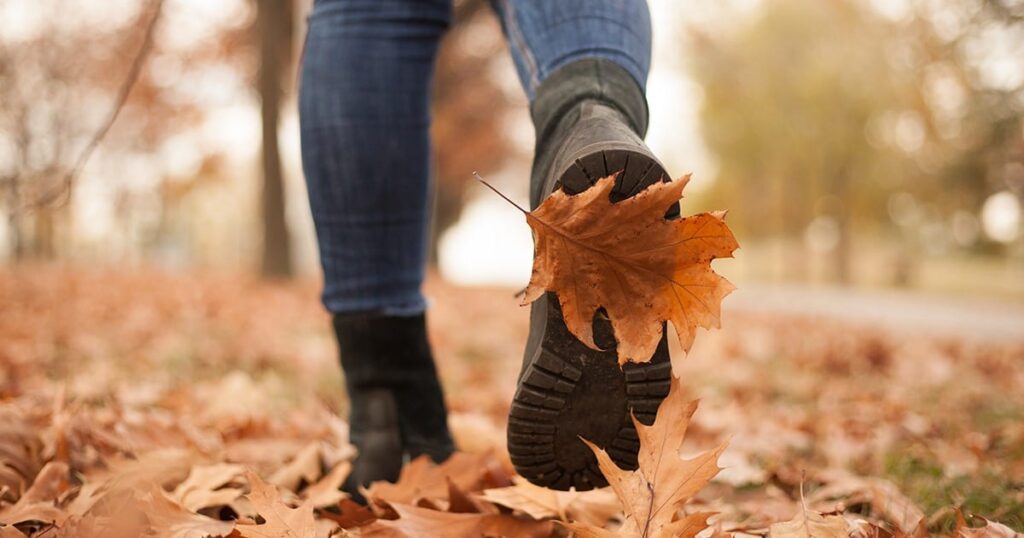 walking in fallen leaves
