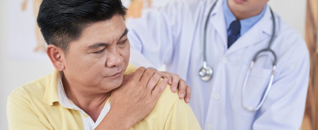 patient with a sore shoulder