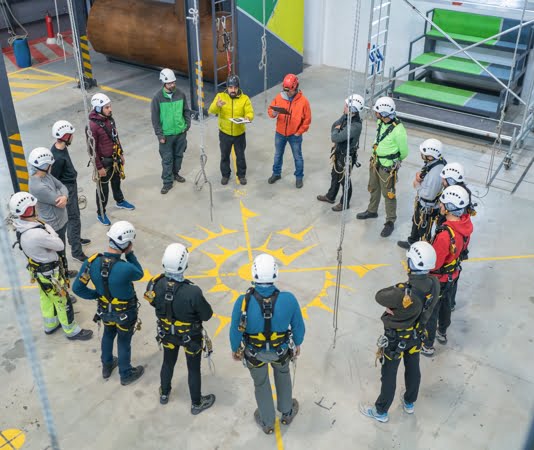 group of workers in a circle